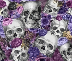 Skulls with purple roses