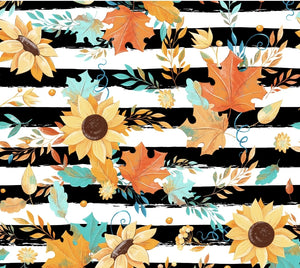 Fall leaves Sunflower Black white stripe - Print 9.25x8.2