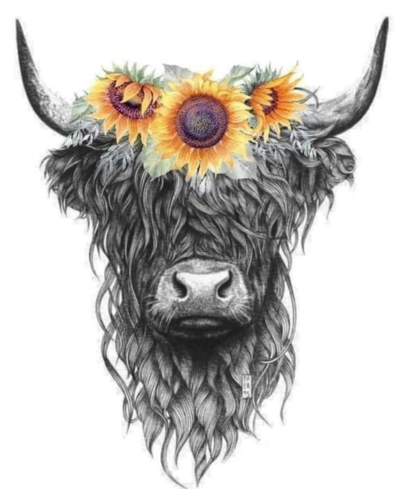 Cow with Sunflowers