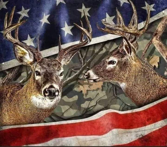 2 Deer with American Flag